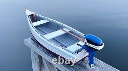 Wooden Skiff Model, With Miniature Blue Evinrude Outboard, For Crabbing &fishing