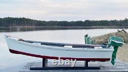 Wooden Skiff Model, With Miniature Green Johnson Outboard, For Crabbing &fishing