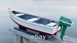 Wooden Skiff Model, With Miniature Green Johnson Outboard, For Crabbing &fishing