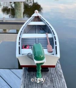 Wooden Skiff Model, With Miniature Green Johnson Outboard, For Crabbing &fishing