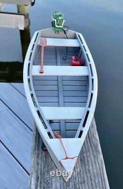 Wooden Skiff Model, With Miniature Green Johnson Outboard, For Crabbing &fishing