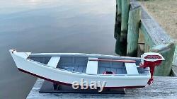 Wooden Skiff Model, With Miniature Red Johnson Outboard, For Crabbing & Fishing