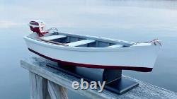 Wooden Skiff Model, With Miniature Red Johnson Outboard, For Crabbing & Fishing