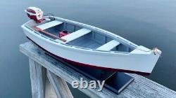 Wooden Skiff Model, With Miniature Red Johnson Outboard, For Crabbing & Fishing