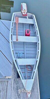 Wooden Skiff Model, With Miniature Red Johnson Outboard, For Crabbing & Fishing