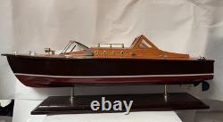 Wooden Speedboat Model Chris Craft Runabout Yacht, Double Cockpit, Collectible