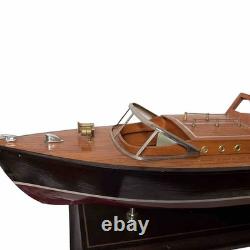 Wooden Speedboat Model Chris Craft Runabout Yacht, Double Cockpit, Collectible