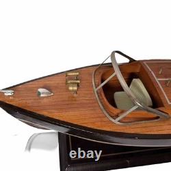 Wooden Speedboat Model Chris Craft Runabout Yacht, Double Cockpit, Collectible