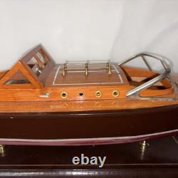 Wooden Speedboat Model Chris Craft Runabout Yacht, Double Cockpit, Collectible