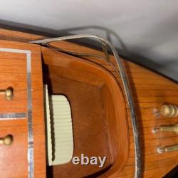 Wooden Speedboat Model Chris Craft Runabout Yacht, Double Cockpit, Collectible