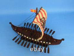 Wooden Viking Drakkar with Embroidered Raven Limited Model Boat 14