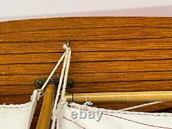 Working Floating Handmade Wood Model Sail Boat 11.5 Long x 14 Tall Brass Accents