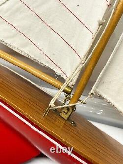 Working Floating Handmade Wood Model Sail Boat 11.5 Long x 14 Tall Brass Accents