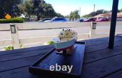 Working Wooden Model Boat Battery Operated In Plexiglass Display case