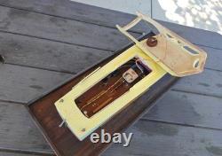 Working Wooden Model Boat Battery Operated In Plexiglass Display case
