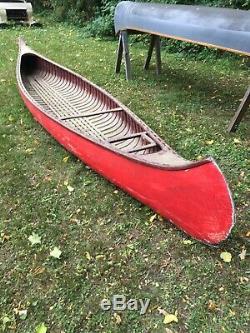 (c) 1930's Old Town OTCA Model Canoe 17' wood canvas project boat camp lodge