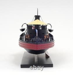 11 Bateau Modèle 1862 USS Monitor en Bois Massif Peint à la Main Noir et Rouge