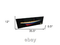 12 Bateau Modèle Demi-Coque en Bois Solide Peint à La Main Arc-en-Ciel Bleu et Rouge