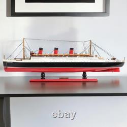 12 Modèle de Bateau Grand de la RMS Queen Mary en Bois Massif Peint à la Main Noir et Rouge