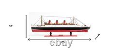 12 Modèle de Bateau Grand de la RMS Queen Mary en Bois Massif Peint à la Main Noir et Rouge
