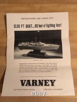 1945 Wwii Elco Varney 3/16 Pt Boat Model Kit, Orig Box Directions Complete Rare
