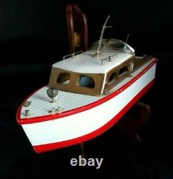 1950's Wooden Model Boat Battery Power Japan Windshield Lights Works! Cruiser