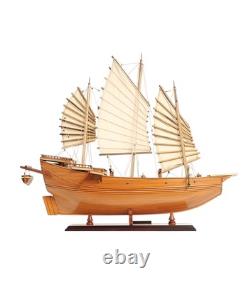 25 Bois Brun Solide Sculpture de Modèle de Bateau Peinte à la Main pour Table