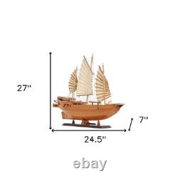 25 Bois Brun Solide Sculpture de Modèle de Bateau Peinte à la Main pour Table