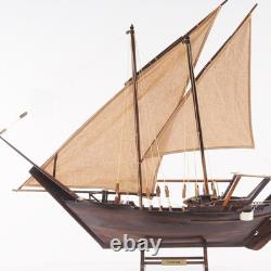 27 Bois Brun Bois Massif Bateau Dhow Moyen Modèle Peint à la Main