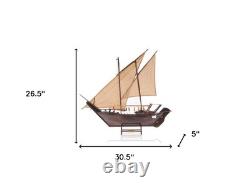 27 Bois Brun Bois Massif Bateau Dhow Moyen Modèle Peint à la Main