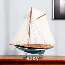 31 Voilier en Bois Massif Noir, Bleu et Blanc, Modèle Duick Peint à la Main