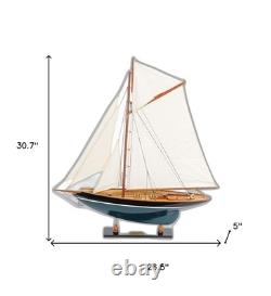 31 Voilier en Bois Massif Noir, Bleu et Blanc, Modèle Duick Peint à la Main