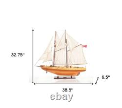 33 Bois Brun Massif Bateau Modèle Bluenose II Peint à la Main