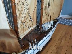 54x9x45 Vintage Wood Model Boat Ship Young America USA 2 Mâts Voiles Voiles Voiles