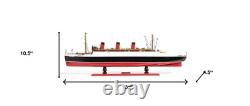 5 Modèle de bateau RMS Queen Mary en bois massif peint à la main noir et rouge
