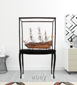 69 Bois Brun Bois Massif Peint à La Main San Felipe Grand Modèle de Bateau d'Exposition au Sol