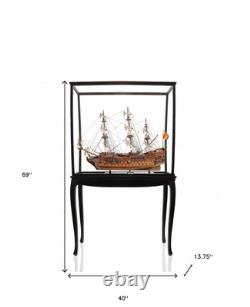 69 Bois Brun Bois Massif Peint à La Main San Felipe Grand Modèle de Bateau d'Exposition au Sol