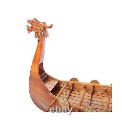 Ancien bateau modèle en bois de collection Drakkar Viking, naturel
