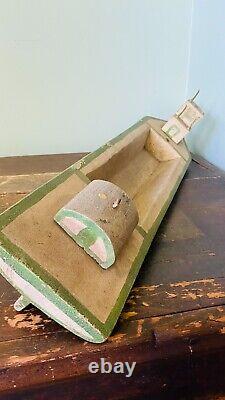 Antique Alligator Paint Wood Boat Toy / Modèle Art Populaire Américain Primitif