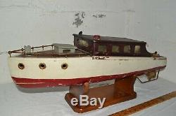 Antique Vintage Big 28 Modèle En Bois Motorisé Cabin Cruiser Étang Yacht Bateau