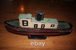 Art populaire de bateau à vapeur fait main antique en bois / tôle modèle de bateau GRANDS LACS