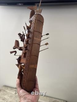 Bateau Modèle Wugongchuan en Teck Vintage Rare Dragon Chinois