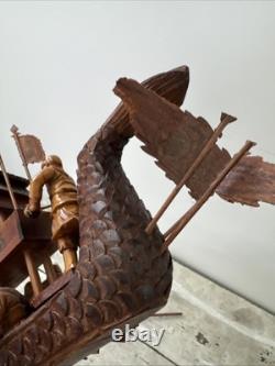 Bateau Modèle Wugongchuan en Teck Vintage Rare Dragon Chinois