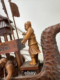 Bateau Modèle Wugongchuan en Teck Vintage Rare Dragon Chinois