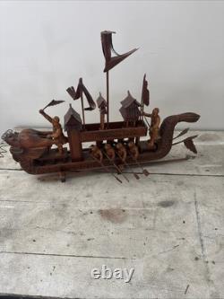 Bateau Modèle Wugongchuan en Teck Vintage Rare Dragon Chinois
