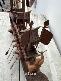 Bateau Modèle Wugongchuan en Teck Vintage Rare Dragon Chinois