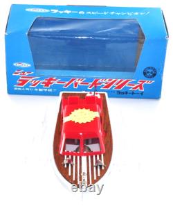 Bateau à moteur vintage Lucky Toy Japon fonctionnant à piles modèle en bois fonctionne bien