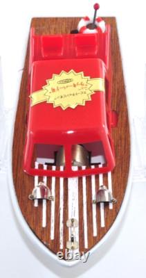 Bateau à moteur vintage Lucky Toy Japon fonctionnant à piles modèle en bois fonctionne bien