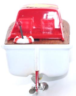 Bateau à moteur vintage Lucky Toy Japon fonctionnant à piles modèle en bois fonctionne bien