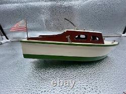 Bateau en bois H. T. C. rare, alimenté par batterie, fonctionne, rare Japon